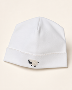 Gorro bebé algodón Pima blanco con bordado de oveja para bebé